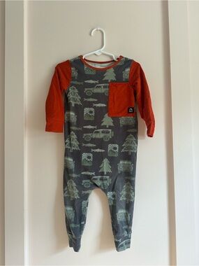 RAGS Long Sleeve Romper in Rust and Forest Print